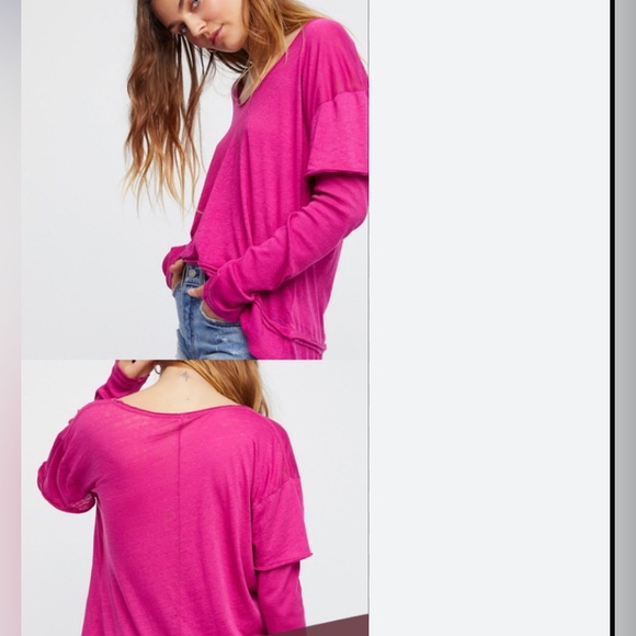 Free People Top Magic T-shirt Layered Long P/S 
Long Sleeve Top Pink Raspberry - Picture 7 of 9